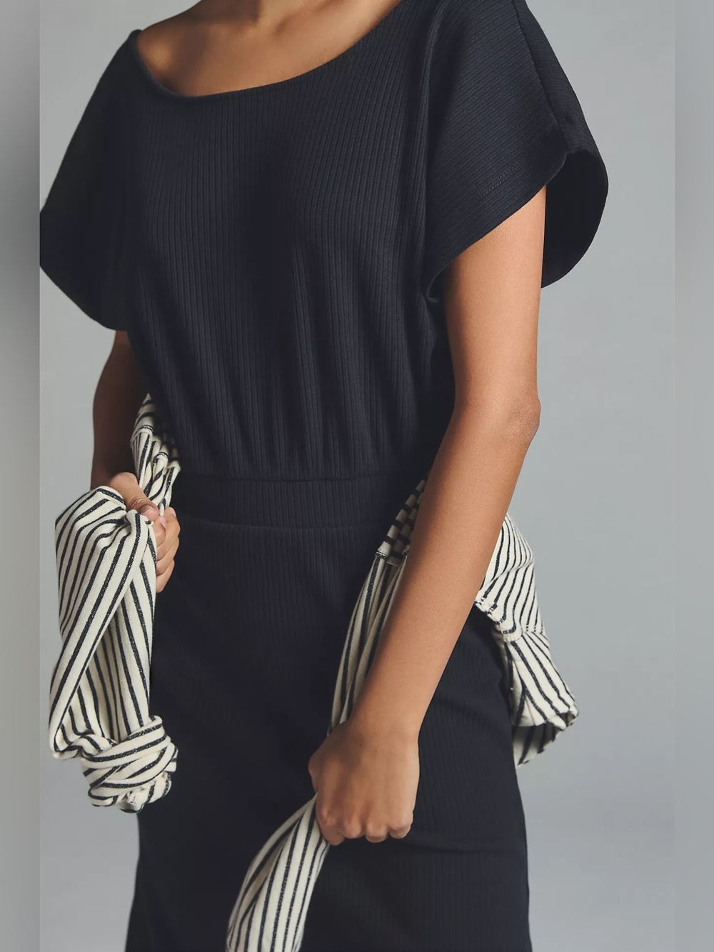 Anthropologie daily practice Black Cross-Back Midi Dress casual chic relaxed med - Picture 4 of 8